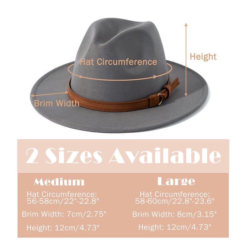 Lisianthus Men & Women Vintage Wide Brim Fedora Hat with Belt Buckle A-Light Grey 56-58cm - Image 4